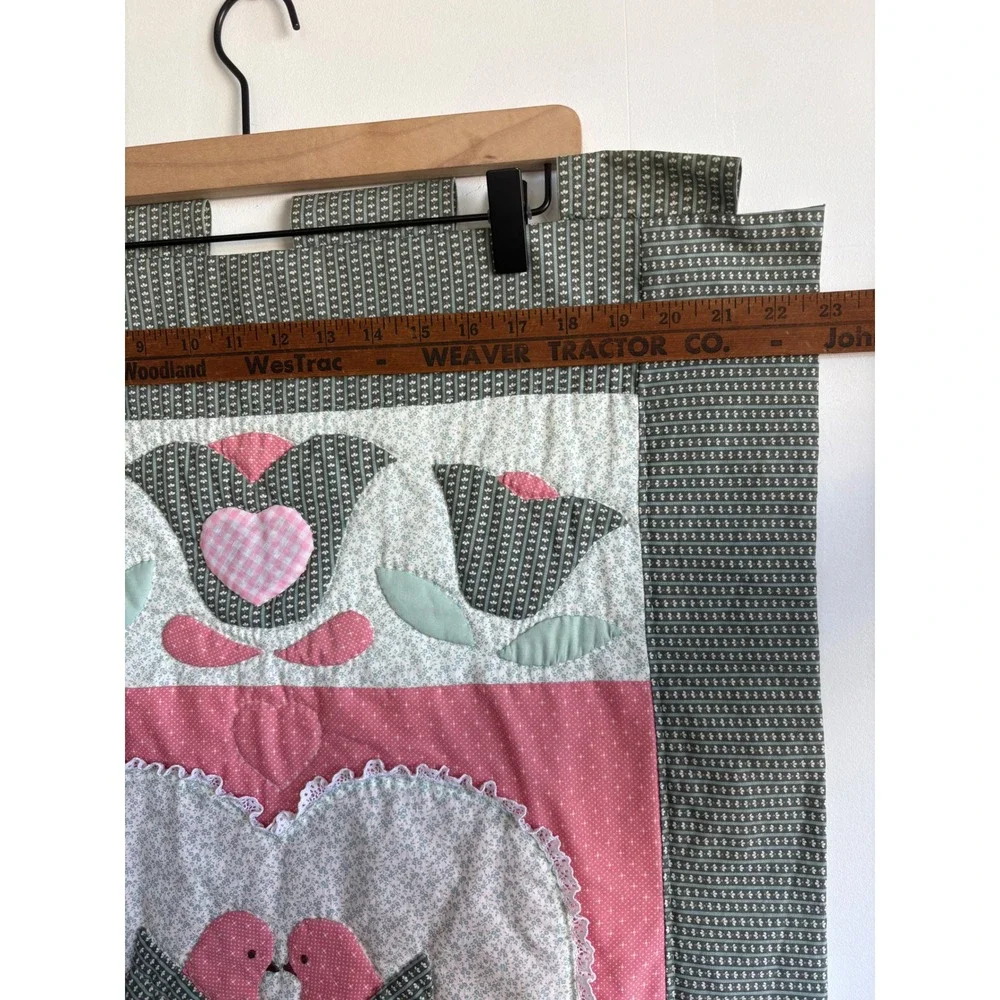 Vintage 1981 Quilted Wall Hanging Folkhearts & Flowers Folk Art Americana Bird